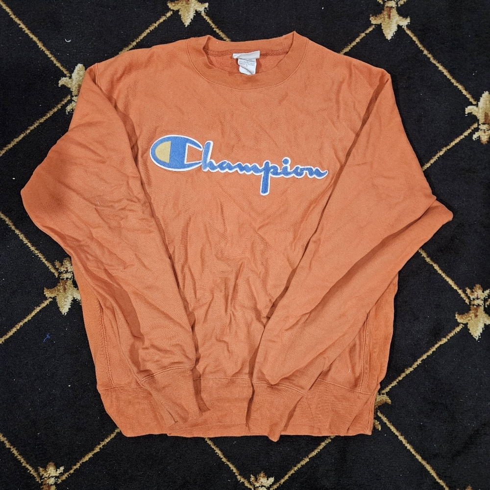 Champion Reverse Weave Crewneck Sweatshirt Pullover Orange Blue Size Large